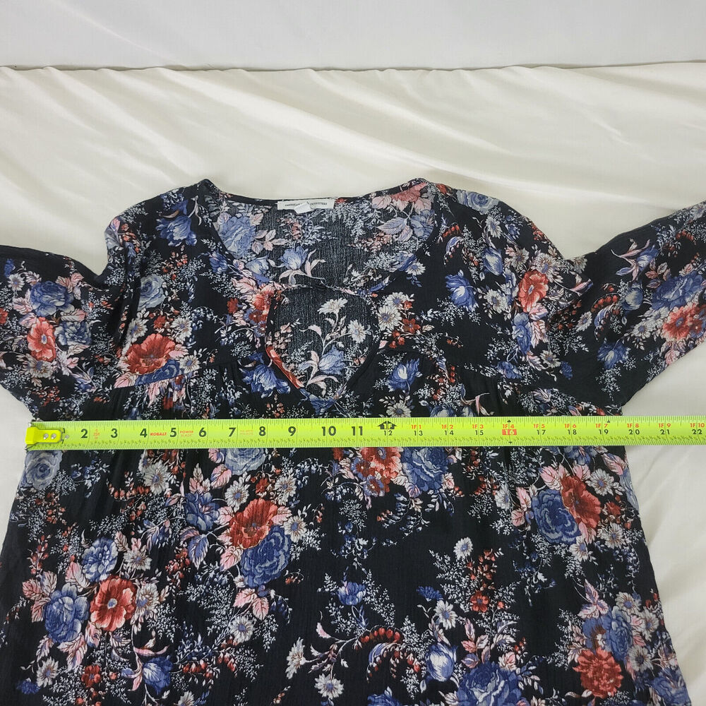 American Eagle Shirt Womens Small Boho Top Floral Long Peasant Sleeve Split Neck - Picture 4 of 10
